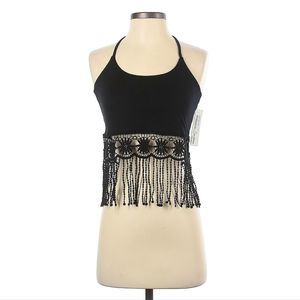 NWT❤️‍🔥OCEAN DRIVE MOLLEY AND ZOEY CROCHET BLACK FRINGE FESTIVAL TOP, TRIM TANK